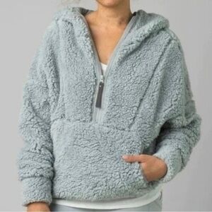Prana Blue Polar Escape Sherpa Fleece 1/2 Zip Hoodie Pullover Sz M